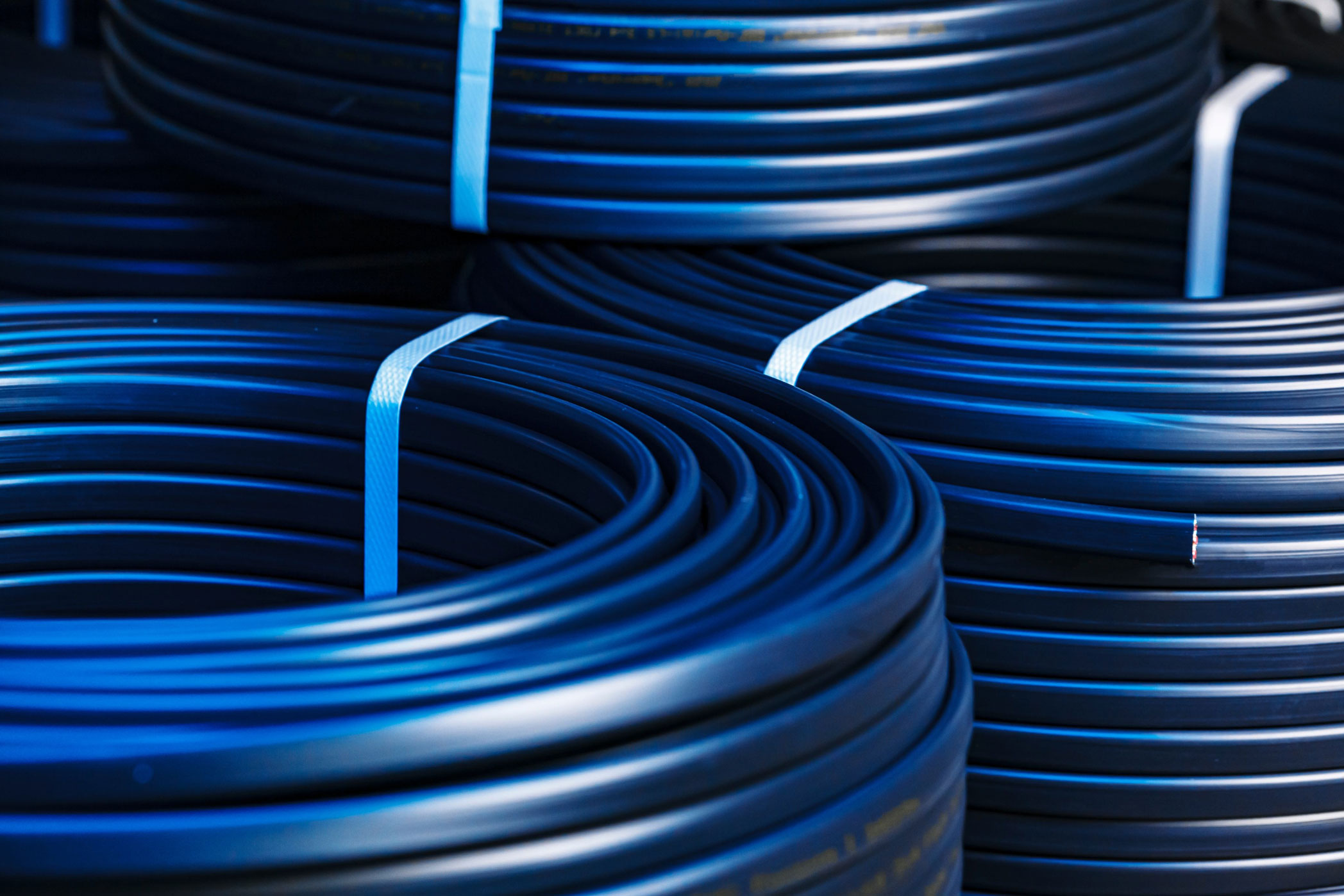 Blue cable coils